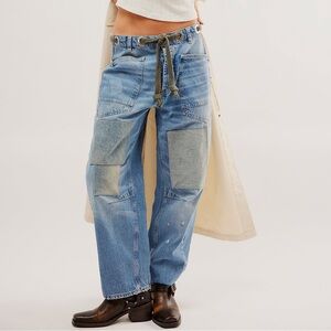 We The Free Light Blue Patchwork Carpenter Jeans